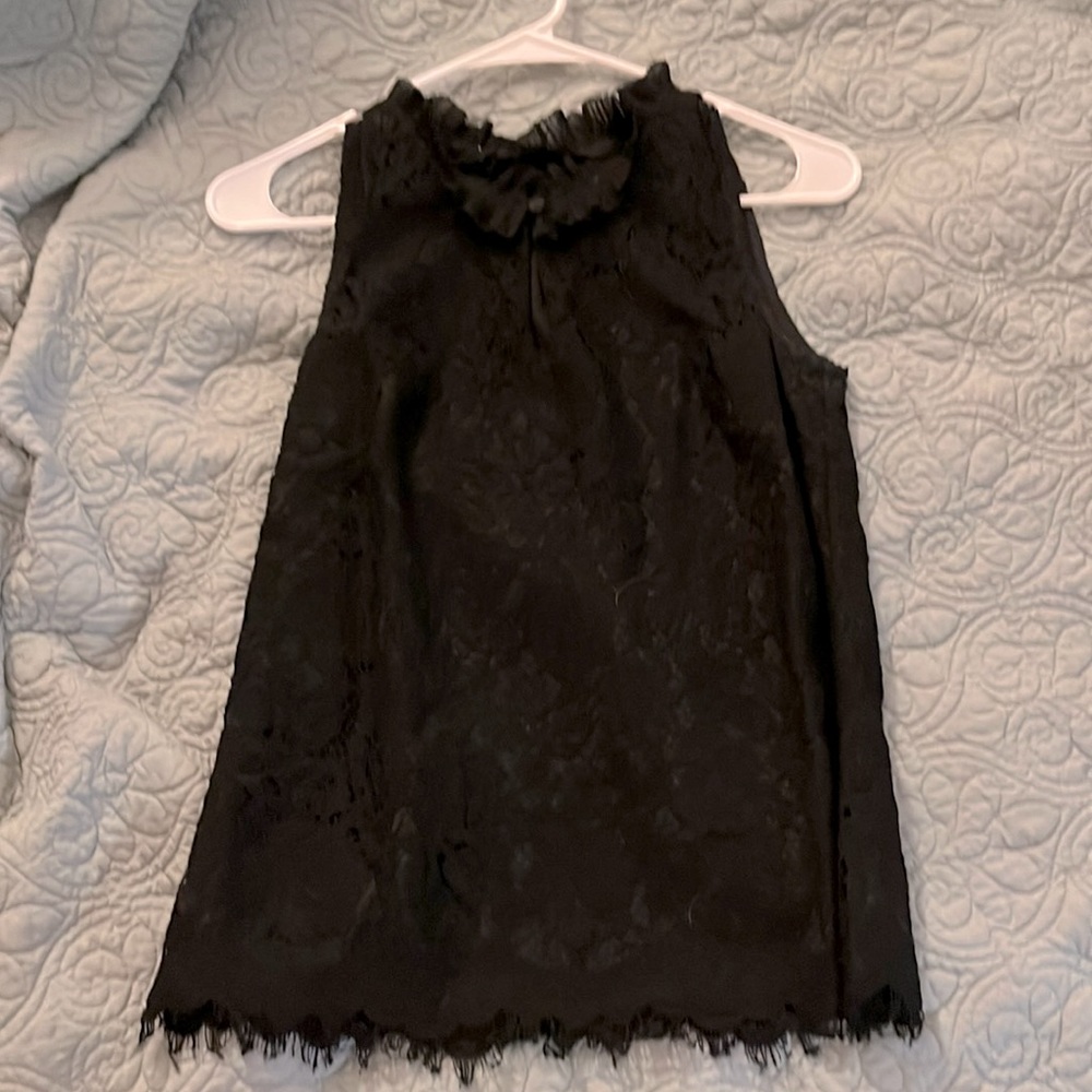 J.Crew Black Lace Top with Ruffle Neckline